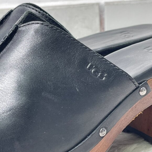 UGG #1117358 Women's Black Boho Judi Leather Wooden Clogs Slip On Shoes Size 9 - Picture 8 of 16